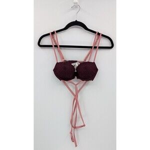 Victoria's Secret PINK Bra 32B Maroon Red Date Push Up Strappy Wrap Around